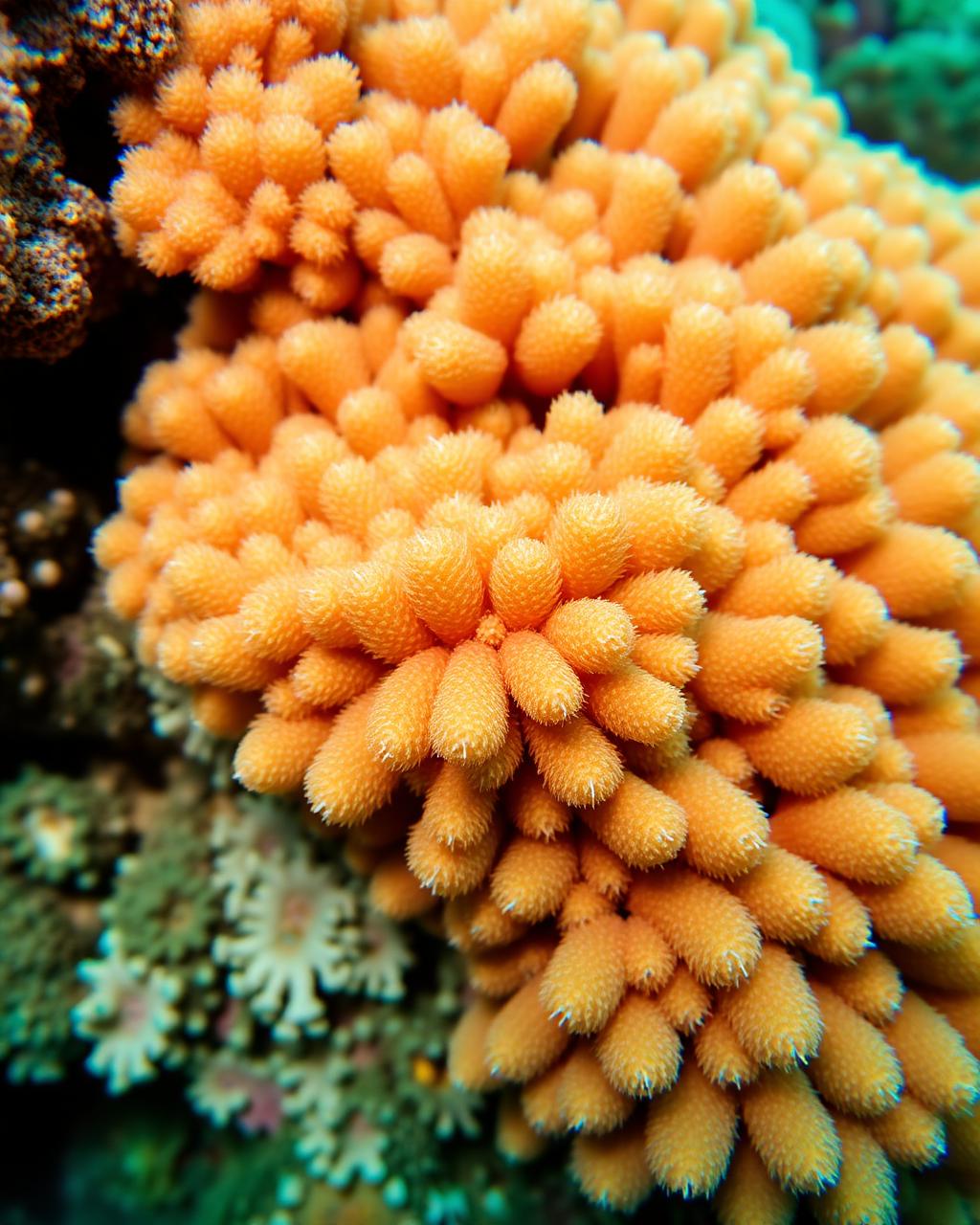 Close-up of vibrant coral polyps on a healthy reef