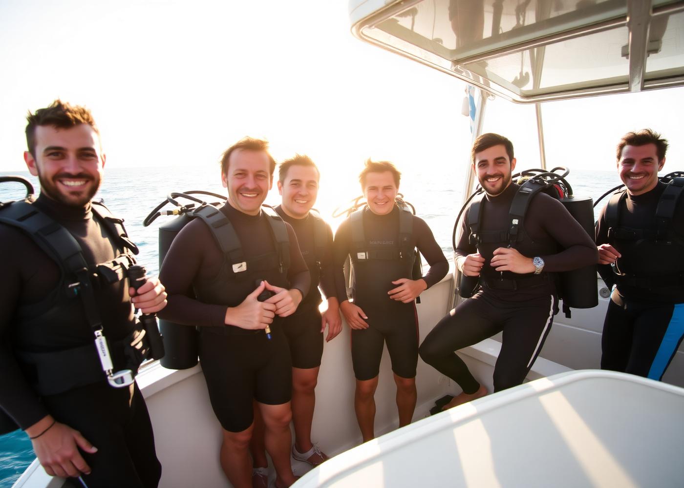 Dive team on a boat off the Tela coast
